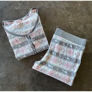 Victorias Secret Pajama Set Thermal Fair Isle Henley Long Sleeve XL Gray Pink PJ